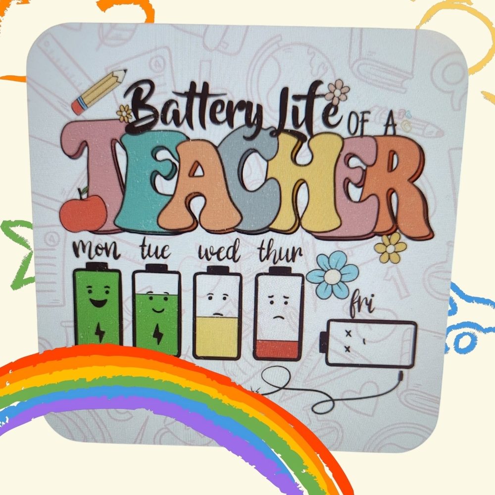 4 Colorful Teacher Battery Life Coasters. Hand Crafted - Picture 7 of 8